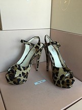 New PRADA Open Toe Buckle Platform Leopard Calf Women&#39;s Shoes Heels Size... - £312.89 GBP
