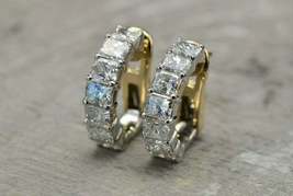 3.20Ct Princess Cut VVS1/D Diamond Huggies Hoop Earring 14k Two Tone Over - £80.27 GBP