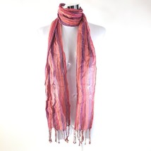 Womens Scarf Wrap Fringe Sheer Striped Pink Purple Orange Rectangle 69x11 - £7.66 GBP