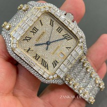 Moissanite Studded Iced Out Santos Watch, Bust down Diamonds Watch, Stainless St - £2,188.24 GBP