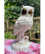 Vintage Herron Collector Owl 5&quot; Figure Bird Cream White Gold Ceramic Hom... - $653.05 MXN