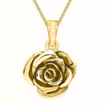 14k Yellow Gold Plated Beautiful Bloomg Rose Flower Pendant Necklace Free Chain - £56.49 GBP