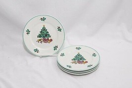 Gibson Christmas Tree Holly Salad Plates 8&quot; Set of 4 - £20.65 GBP