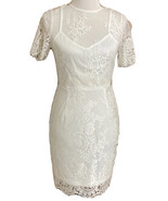 Charlotte Russe White Lacey Dress Sz M Form Fitting Partially Lined 3/4 ... - £11.70 GBP