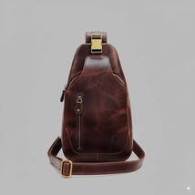 Personalised Dark Brown Leather Sling Bag: Full-Grain Crossbody Travel Bag - $3,659.40 MXN