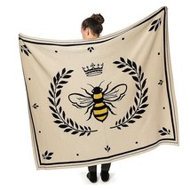 Bee in Crest Throw Blanket Extra Large 100% Cotton 50" x 60" Black Ivory - £46.51 GBP