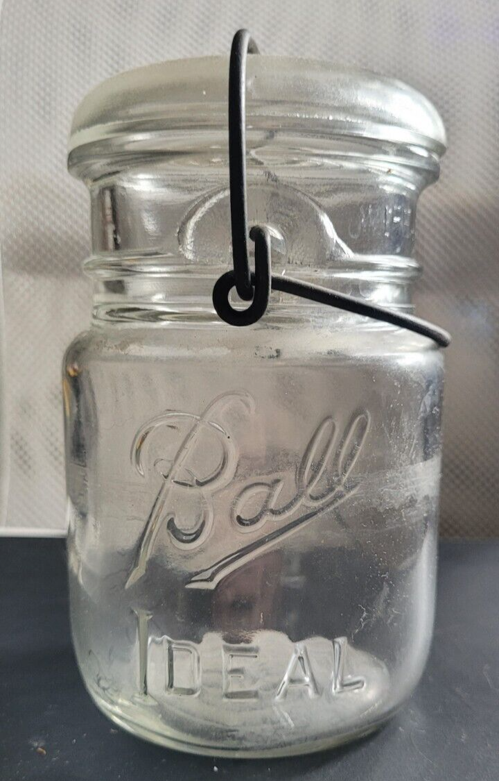 Vintage Pint Ball Canning Jar Metal Flip Closure Glass Lid Top Collectib... - $14.99