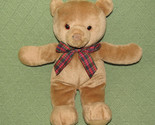 GUND BO BEAR PLUSH TEDDY 12&quot; STUFFED ANIMAL TAN BROWN RED PLAID RIBBON #... - £7.06 GBP