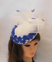 IVORY, WHITE and BLUE Hat Fascinator  Wedding hat Mother of bride, Derby, Ascot  - £61.55 GBP