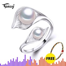 FENASY Natural Freshwater Double Pearl Ring Boho Fashion Leaf Statement Cocktail - £14.02 GBP