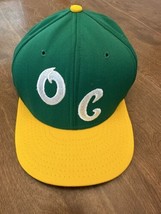 AJD Nylon SnapBack Vintage 70s 80s Adjust OC Hat MADE IN USA Green White Yellow - £38.01 GBP