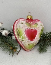 Heart in heart glass Christmas handmade ornament, Christmas glass decora... - £11.20 GBP