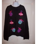 J. KHAKI BLACK CHRISTMAS ORNAMENTS BUTTON DOWN CARDIGAN GIRL&#39;S EUC - $31.69 CAD