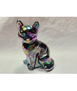 Fenton Art Glass Carnival Cat Hand Painted Flowers Artist Signed S. Hopkins - £40.60 GBP