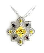 Rhodium Plated .925 Sterling Silver Pendant Necklace Yellow CZ - £51.35 GBP