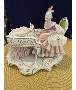German Dresden  Porcelain Figurine Antique, Rare, Lace Lady Playing Pian... - $128.69