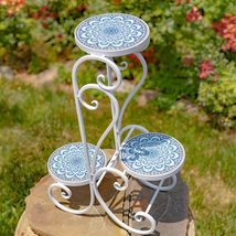 Zaer Ltd. Mosaic Tile Furniture (3 Pot Plant Stand, Seattle White with Blue) - £95.66 GBP