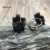 Soldered Natural Black Tourmaline Rings,Bohemia Jewelry Adjustable Jet Stone Rin - £55.11 GBP