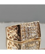 Retro Rhinestone Mens Ring Shiny Gold Tone Open Work Sides Sz 8.25 - $19.99