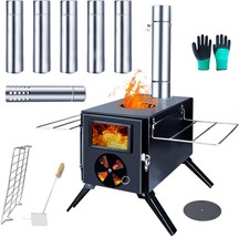 Fitinhot Camp Wood Stove, Tent Wood Burning Stoves Portable With Chimney, Black - £137.48 GBP