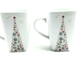 2 Food Network LINZER Christmas Tree Holiday Coffee Mug Tea Cup Ceramic - £17.50 GBP