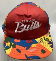 Vintage 90’s Chicago Bulls Floral Styled Script SnapBack Hat RARE 100% Cotton - £161.44 GBP