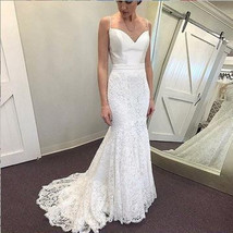 Spaghetti Straps Mermaid White Lace Women Wedding Dress Sleeveless Brida... - $180.00