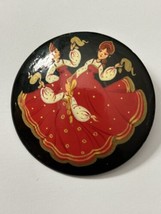 Vintage Russian Enamel Brooch Hand Painted Lacquer Ladies Red - $12.19