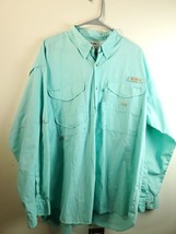Columbia PFG Button Up Shirt Men Size Large Teal 100% Cotton Long Sleeve Pockets - £13.40 GBP