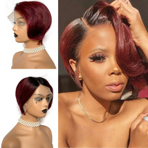 Pixie Cut Human Hair T Part Transparent Lace Wig with Hairline, #1b/99J - $46.79