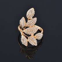 SINLEERY Luxury Crystal Leaf Finger Rings For Women Silver Color Statement Ring  - £7.42 GBP