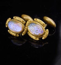 Antique Cufflinks / dragons breath / jelly opal / mexican opal / victorian cuffl - £195.84 GBP