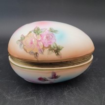 Vintage Porcelain Trinket Easter Egg Box Hinged Lid Roses RS Prussia Wreath Mark - £15.56 GBP