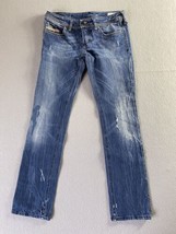 Diesel Jeans 28x29 Blue Distressed Straight Leg LOWKY 008SV Italy Tag 27x30 - £27.14 GBP