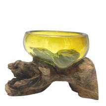 Molton Glass Mini Amber Bowl On Wood - £19.10 GBP