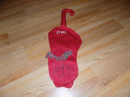 Cat Shaped Pet Christmas Holiday Stocking Red ETHEL Embroidered Hangs by... - $12.00