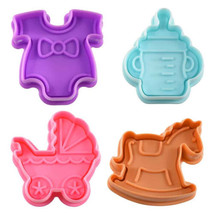 Baby Shower Pastry Cookie Stampers 4 Pc Set R&amp;M Carriage Bottle - $10.48