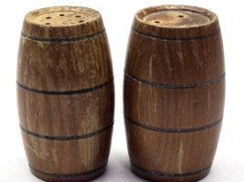 Vintage Wooden Whiskey Barrels Salt &amp; Pepper Shaker Set - Farmhouse Rustic - $9.88