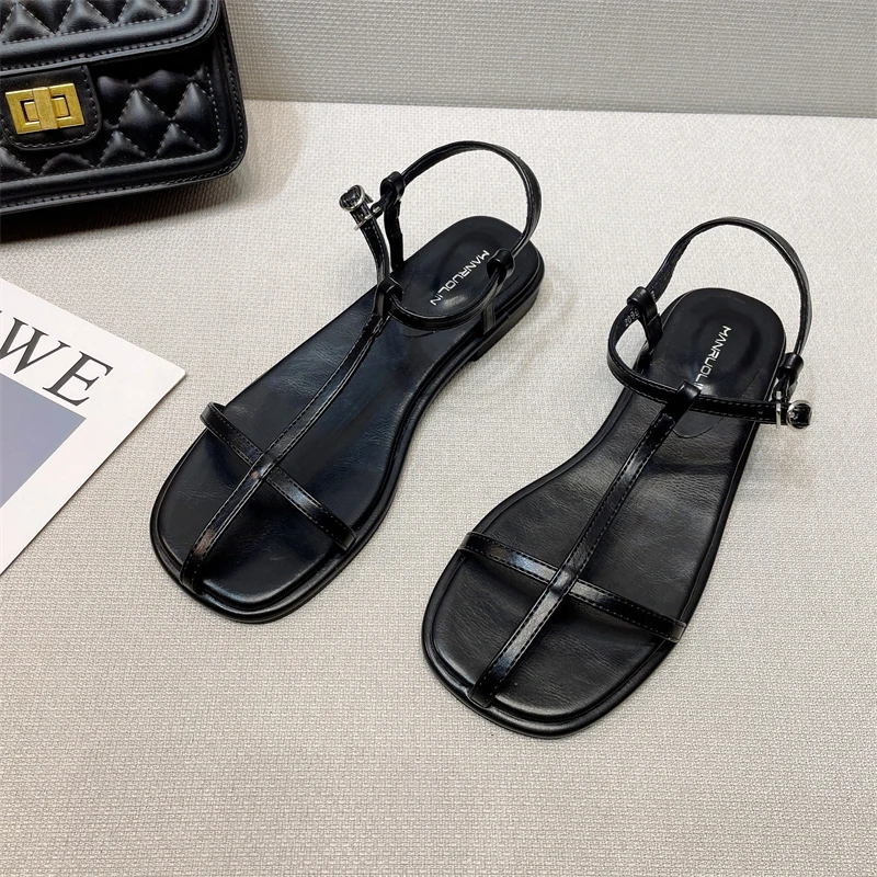 Ts sandals round toe narrow band design sandals ankle buckle strap clip toe roman style thumb200