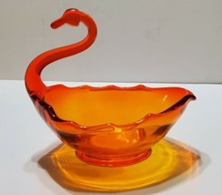 Vintage Orange Morano Glass? Swan Dish Candy Trinket Bowl  - $32.38