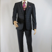 Men Suit BERLUSCONI Turkey 100% Italian Wool Super 180's 3pc Vested #Ber41 Black image 3