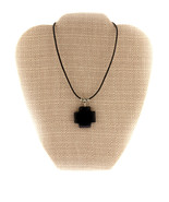 Black Onyx Necklace Unisex Artisan Cross Pendant Protection Power Jewelry - $23.05 CAD