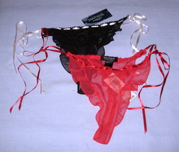 lot of 2 sz L Morgan Taylor Fantasies Thong Panties Satin Ribbon Ties Re... - $18.95