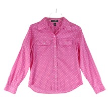 LRL Ralph Lauren Women&#39;s Petite M Pink Polka Dot Button Blouse Shirt Lon... - $19.35