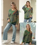 YESNO Womens Oversized Soft Cozy Graphic Pullover Wool Cotton Sweater NEW - €21,86 EUR