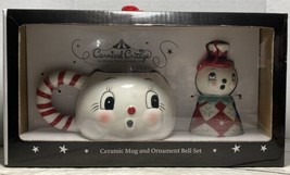 Johanna Parker Carnival Cottage Snowman Mug &amp; Bell Set Christmas Ceramic - £32.87 GBP