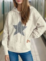 Drawstring Star Long Sleeve Hooded Sweater - $34.00