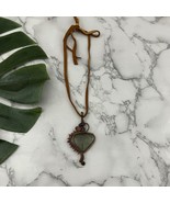 Hand Made Copper Pendant Necklace Dark Stone Heart Leather Cord Boho - $466.30 MXN