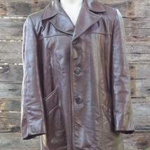 Vintage Cresco Men&#39;s Brown Leather Button Front w/ Belt Jacket Size 42 1... - $206.64