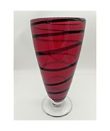 Vintage Handblown Art Glass Vase 10&quot; Blood Red Black Swirls Heavy Hand B... - €36,75 EUR